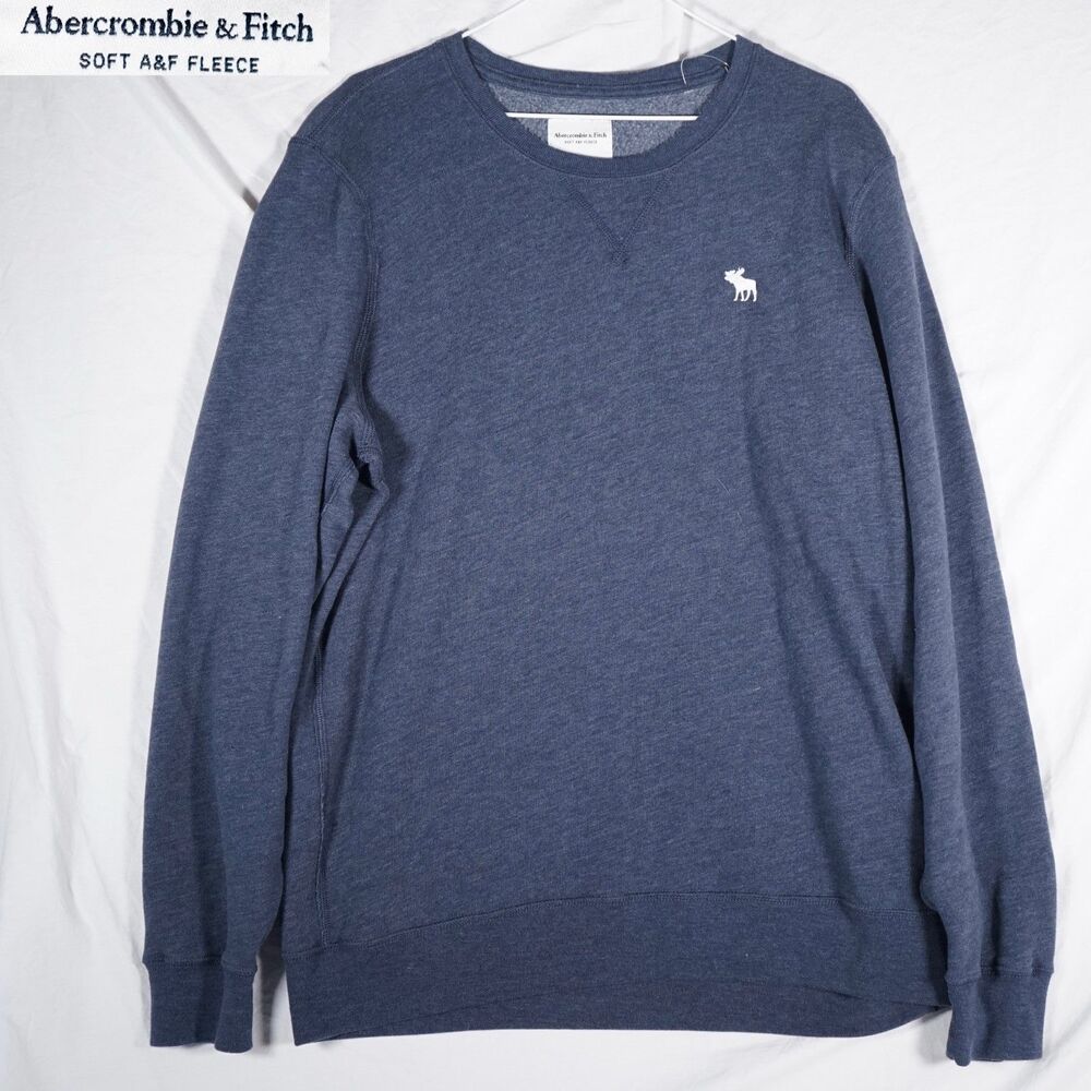 Abercrombie Fitch A&F Fleece Crewneck Sweatshirt Blue Moose Logo Mens XL